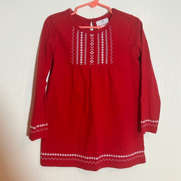 Hanna Andersson Girls Red Embroidered Long Sleeve Dress Size 110 - Picture 1 of 5
